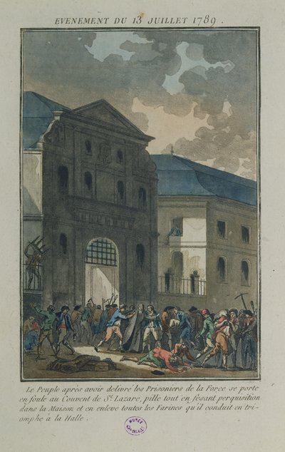 Die Plünderung des Saint-Lazare-Klosters, 13. Juli 1789 von Jean Francois Janinet